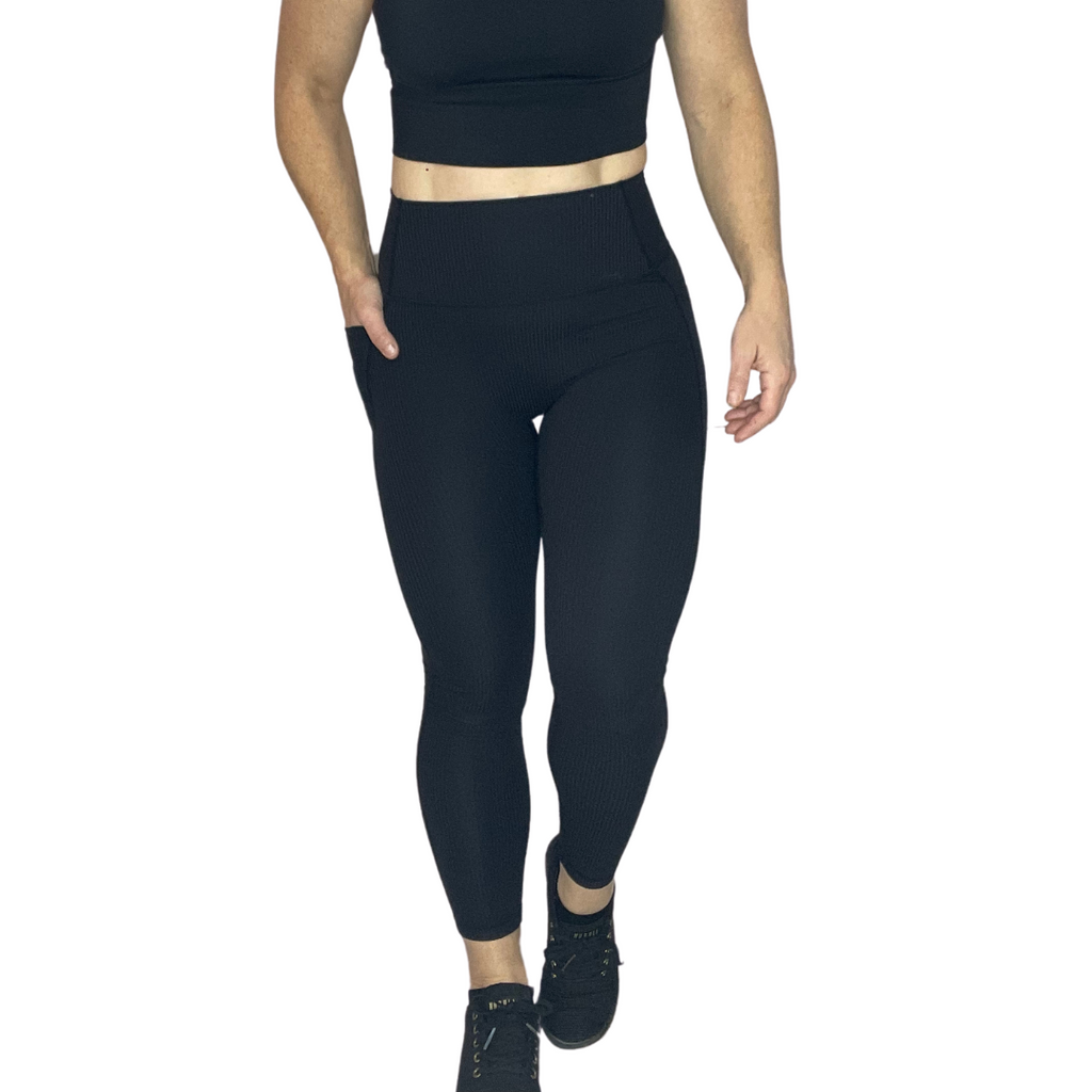 Black Ribbed 25" Lifestyle Leggings - FINAL SALE