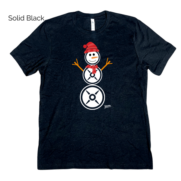 Lifting snowman tshirt - Weight plate snowman shirt - Liberte Lifestyles Christmas workout tops.