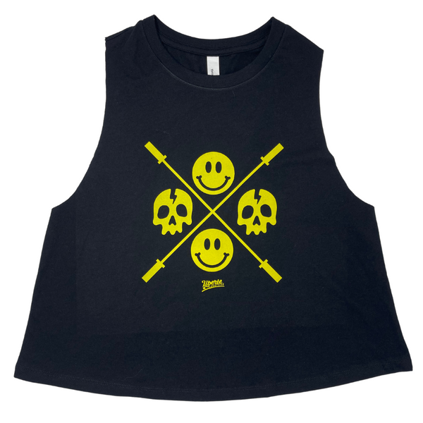 Liberte Lifestyles Gym Fitness Apparel - Happy Skulls Barbell Smiley emoji tank for Crossfit Weightlifting Powerlifitng