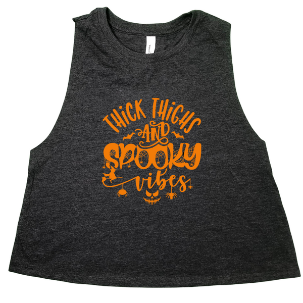 Thick thigh spooky vibes women's crop tank for halloween workout clothing shirt
