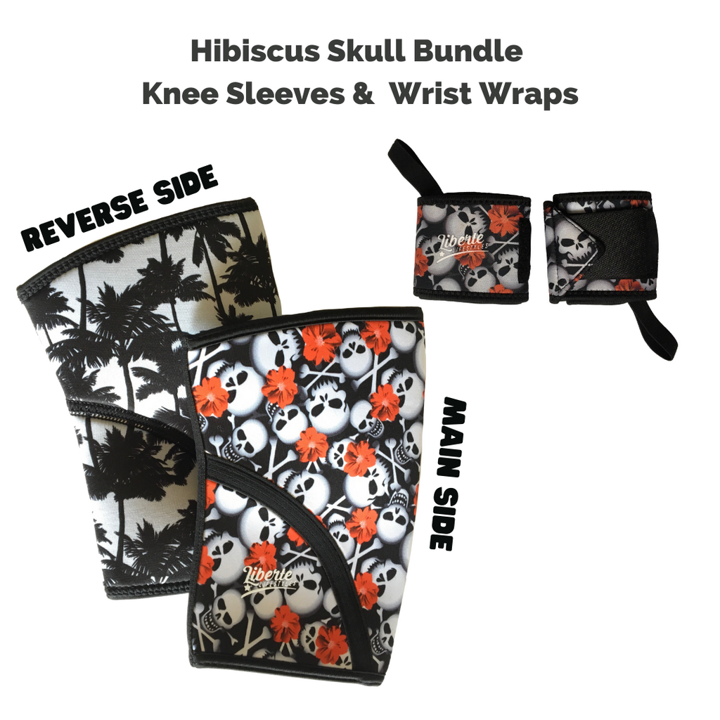 Knee Sleeve & Wrist Wrap Bundle - Hibiscus Skull/Palm Beach