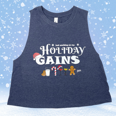Holiday Gains Crop Tank - Heather Navy - FINAL SALE