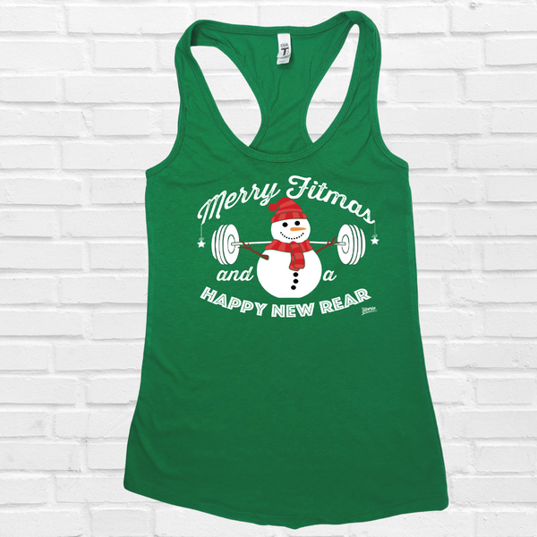 Merry Fitmas and a Happy New Rear Racerback Tank - Green - FINAL SALE