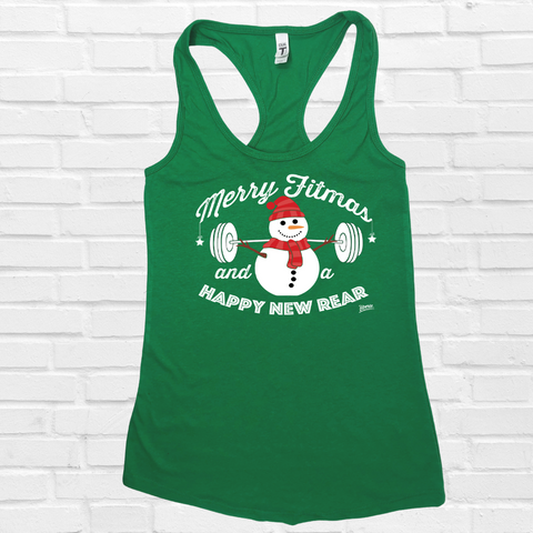 Merry Fitmas and a Happy New Rear Racerback Tank - Green - FINAL SALE