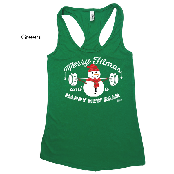 Merry Fitmas and a Happy New Rear Racerback Tank - Green - FINAL SALE