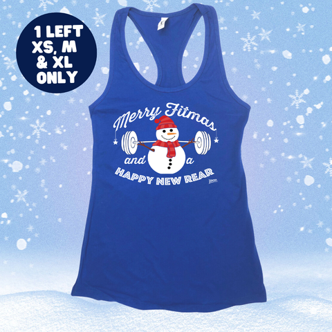 Merry Fitmas and a Happy New Rear Racerback Tank - Royal Blue - FINAL SALE - XS, M & XL ONLY