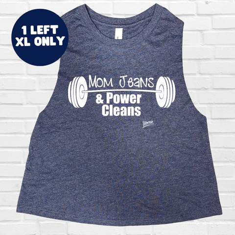 Mom Jeans & Power Cleans Crop Tank  - Heather Navy - FINAL SALE - XL only