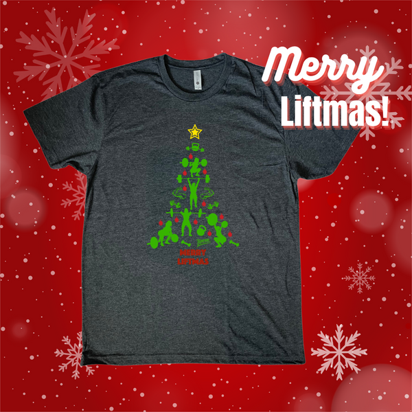 Merry liftmas tshirt - Lifting christmas tree shirt - Liberte Lifestyles Christmas workout tops