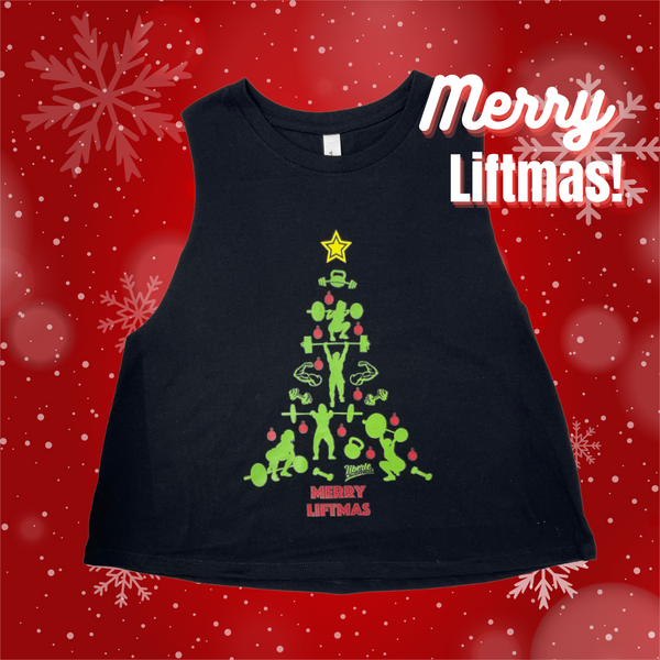 Merry Liftmas crop tank - Liberte Lifestyles christmas workout tanks