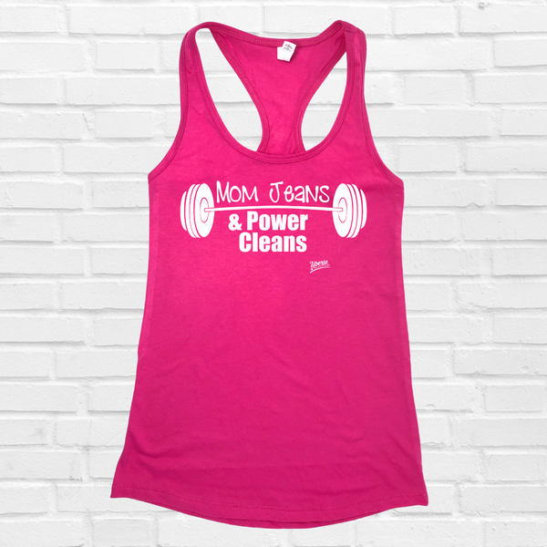 Mom Jeans and Power Cleans Racerback Tank - Liberte Lifestyles Fitness Tops