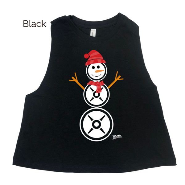 Snowman weight plate crop tank - Liberte Lifestyles Christmas workout tank