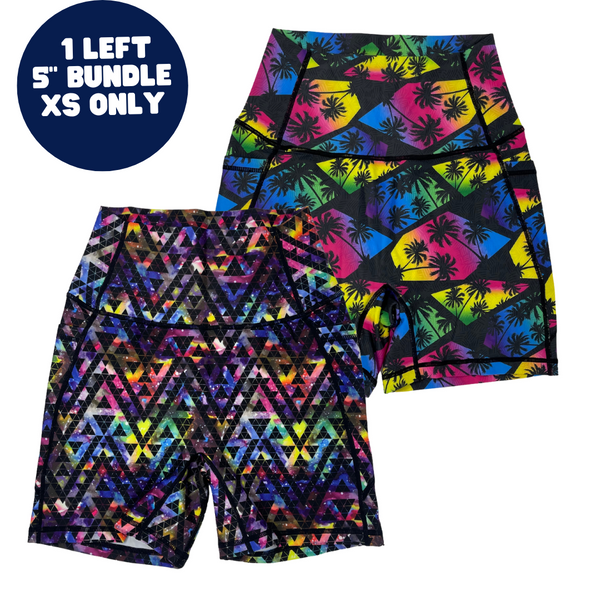 Rainbow 5" Shorts Bundle - Tropic Palms & Cosmic Prism - XS only - FINAL SALE