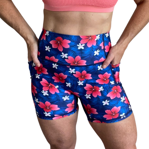 Liberte Lifestyles Aloha Floral 5" Shorts with pockets - tropical gym shorts
