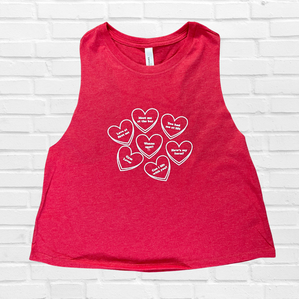 Gym Conversation Hearts Crop Tank - Liberte Lifestyles Gym Fitness Apparel & Accessories