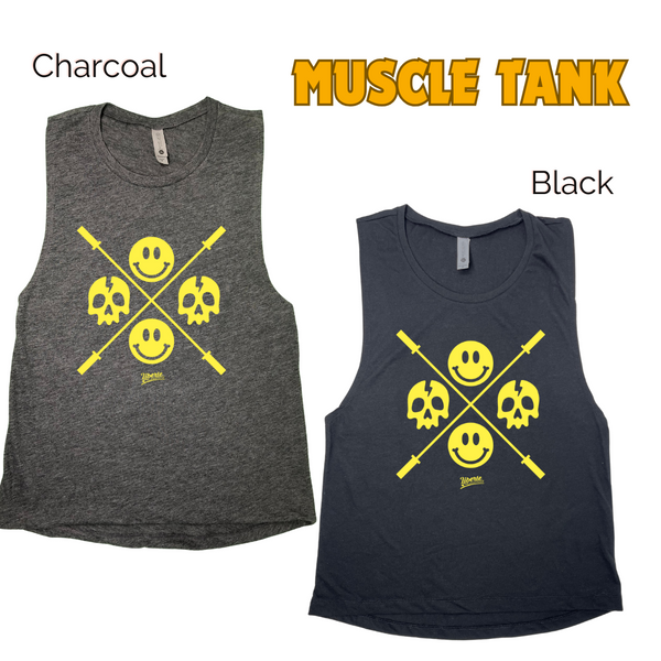 Happy skulls tank - Barbel skull emoji tank - Liberte Lifestyles Fitness tanks