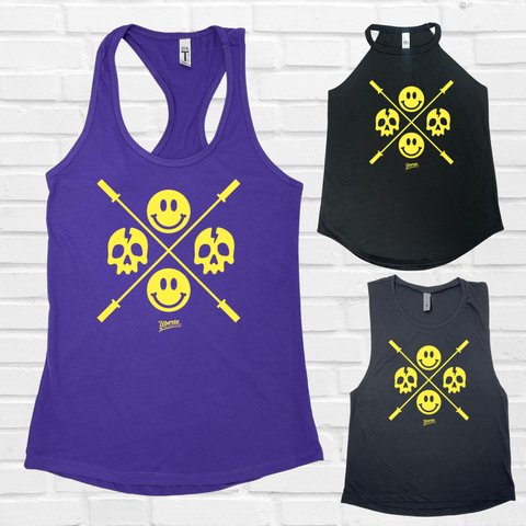 Happy skulls tank - Barbel skull emoji tank - Liberte Lifestyles Fitness tanks