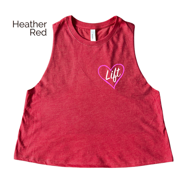 Love to lift crop tank - valentines day gym tank - liberte lifestyles gym fitness apparel 