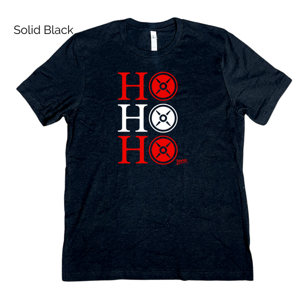 Ho Ho Ho weight plate shirt - Liberte Lifestyles christmas workout shirt