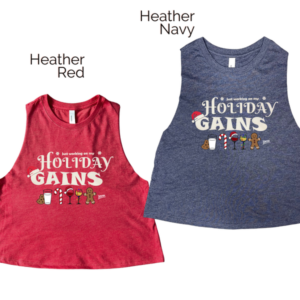 Holiday gains crop tank - Liberte Lifestyles Christmas workout tanks