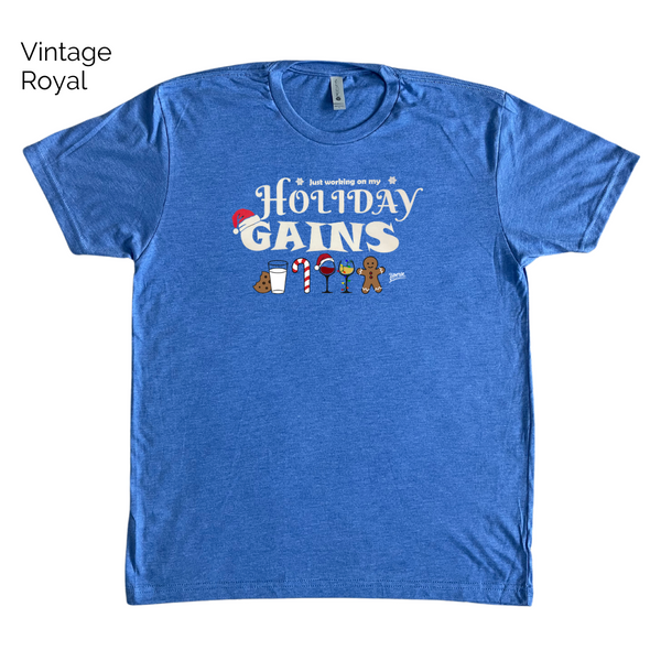 Holiday gains tshirt - funny crossfit shirt - Liberte Lifestyles Christmas Workout tees
