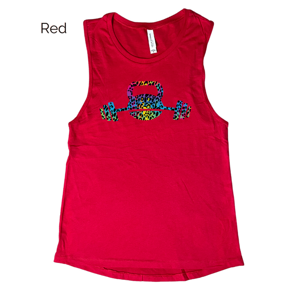 Kettlebell tank - rainbow leopard barbell top - Liberte Lifestyles Workout tanks