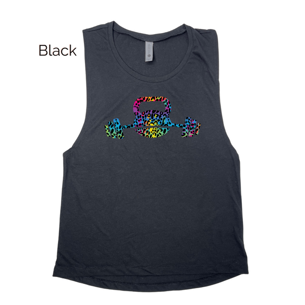 Kettlebell tank - rainbow leopard barbell top - Liberte Lifestyles Workout tanks