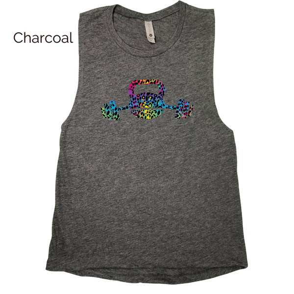 Kettlebell tank - rainbow leopard barbell top - Liberte Lifestyles Workout tanks