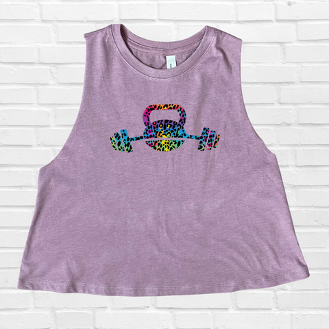 Kettlebell rainbow leopard crop tank - Liberte Lifestyles fitness apparel