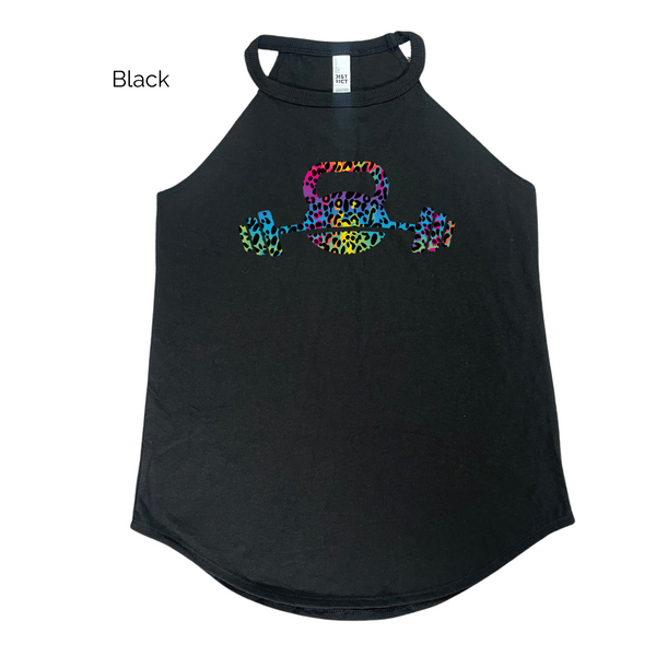 Kettlebell tank - rainbow leopard barbell top - Liberte Lifestyles Workout tanks