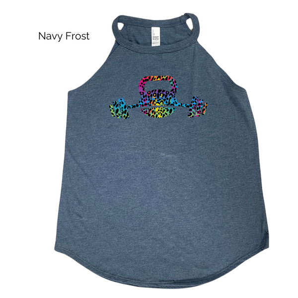 Kettlebell tank - rainbow leopard barbell top - Liberte Lifestyles Workout tanks