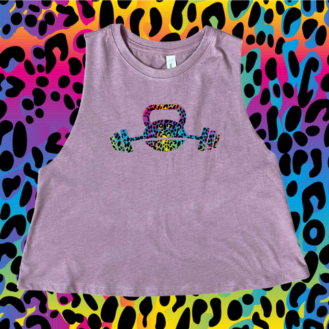 Kettlebell rainbow leopard crop tank - Liberte Lifestyles fitness apparel