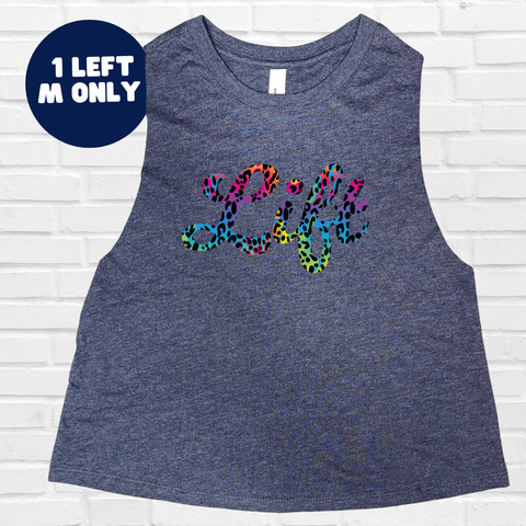 Lift Rainbow Leopard Crop Tank  - Heather Navy - FINAL SALE - M only