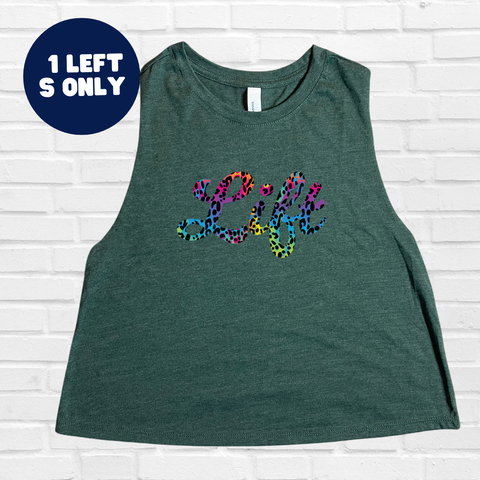 Lift Rainbow Leopard Crop Tank  - Heather Forest - FINAL SALE - S only