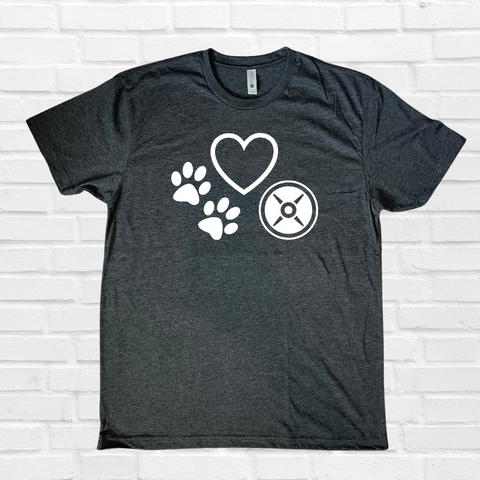 LOVE DOGS AND WEIGHTS TSHIRT - LIBERTE LIFESTYLES FITNESS TEES