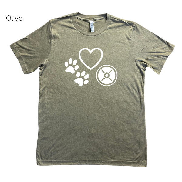 LOVE DOGS AND WEIGHTS TSHIRT - LIBERTE LIFESTYLES FITNESS TEES