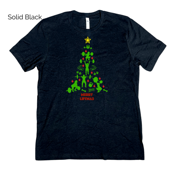 Merry liftmas tshirt - Lifting christmas tree shirt - Liberte Lifestyles Christmas workout tops