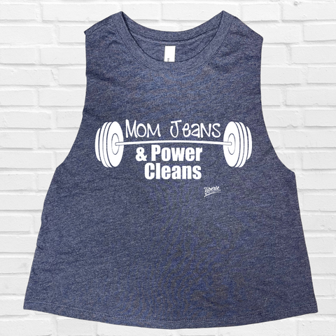 Mom Jeans & Power Cleans Crop Tank - Heather Navy - FINAL SALE