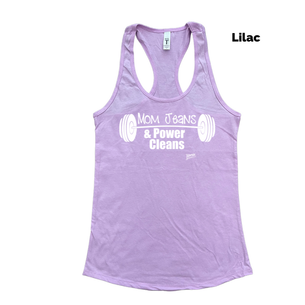 Mom Jeans & Power Cleans Racerback Tank