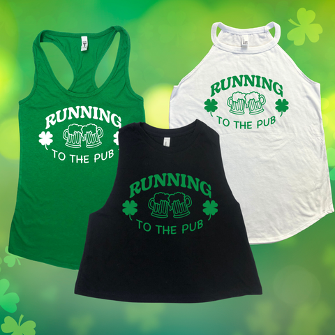 Running to the pub tank. St Patricks Day workout top.