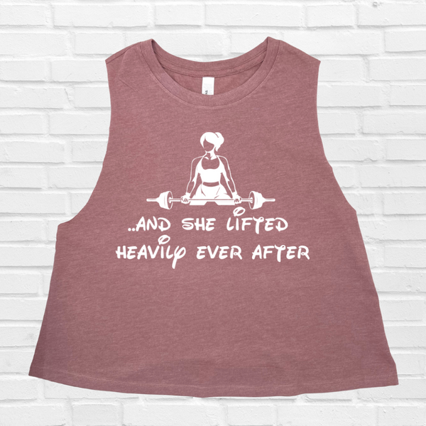 She lifted heavily ever after crop tank - crossfit weightlifting valentines day gym shirt - liberte lifestyles fitness apparel and accessories