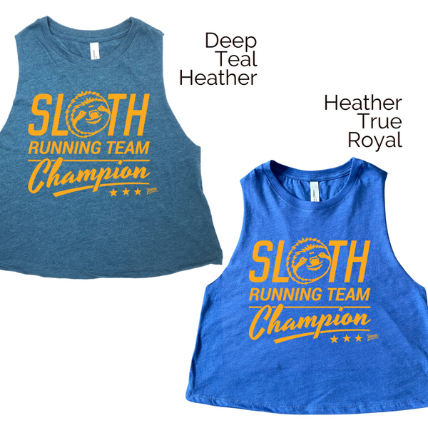 Liberte Lifestyles Gym Fitness Apparel & Accessories - sloth running team champion crop tank 