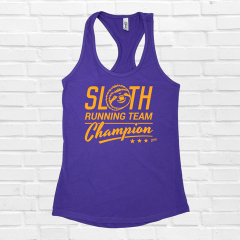 Liberte Lifestyles Gym Running Fitness Apparel and Accessories - Sloth running team champion racerback tank