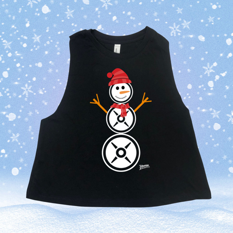 Snowman weight plate crop tank - Liberte Lifestyles Christmas workout tank