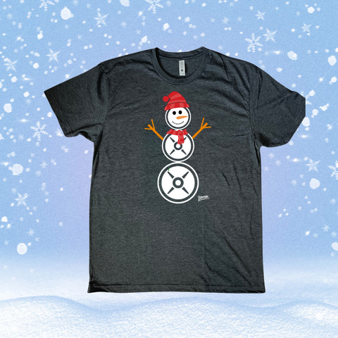 Lifting snowman tshirt - Weight plate snowman shirt - Liberte Lifestyles Christmas workout tops.