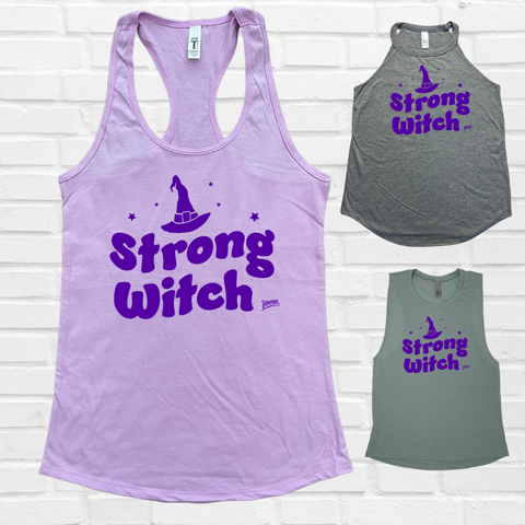 Strong Witch Gym Tank. Halloween fitness tank. Liberte Lifestyles.