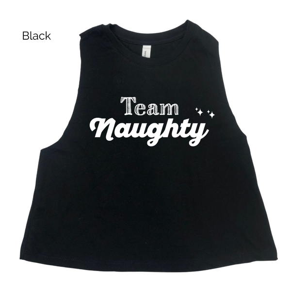 Team Naughty or team nice-ish crop tank - Liberte Lifestyles Christmas workout tanks