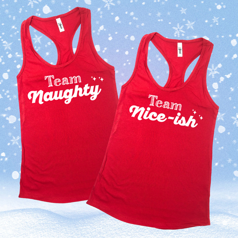 Team Naughty or Team Nice-ish Racerback Tank - Red - FINAL SALE