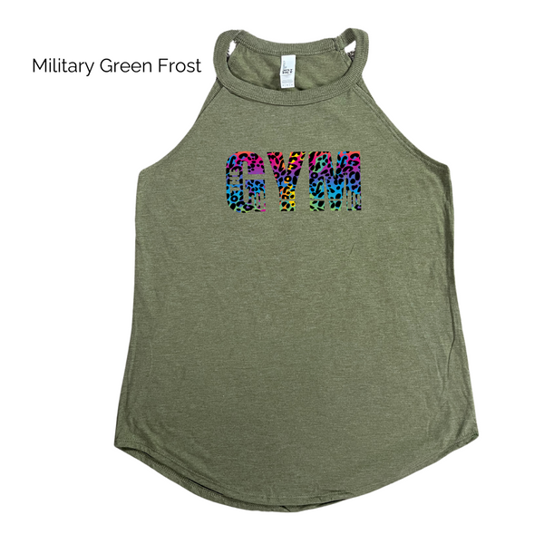 The Gyn Rainbow Leopard High neck rocker tank - Liberte Lifestyles fitness apparel