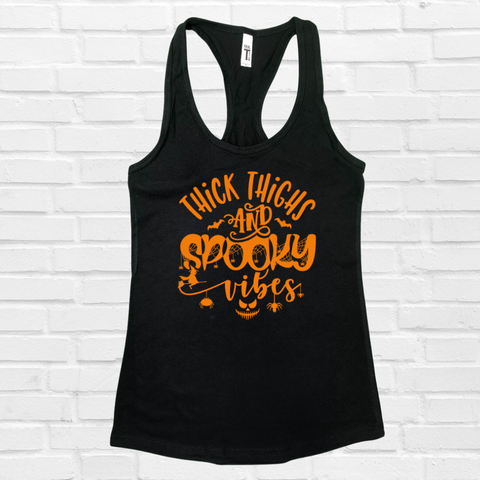 Thick Thighs and Spooky Vibes Racerback Tank - Black - FINAL SALE