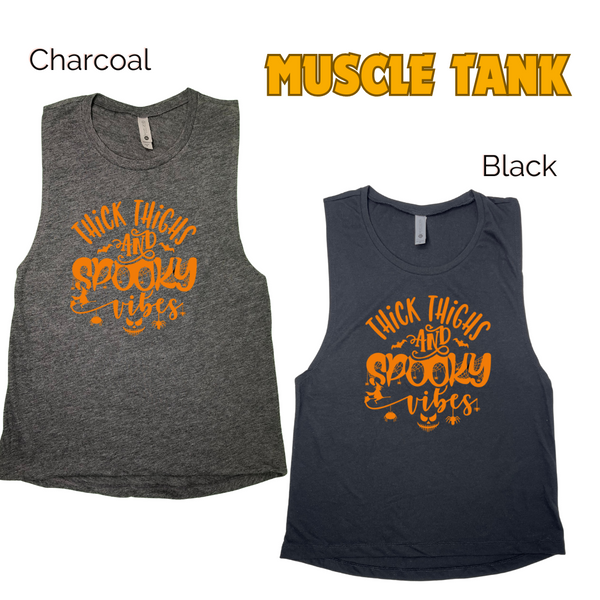 Thick thighs spooky vibes tank - Liberte Lifestyles Halloween fitness tanks